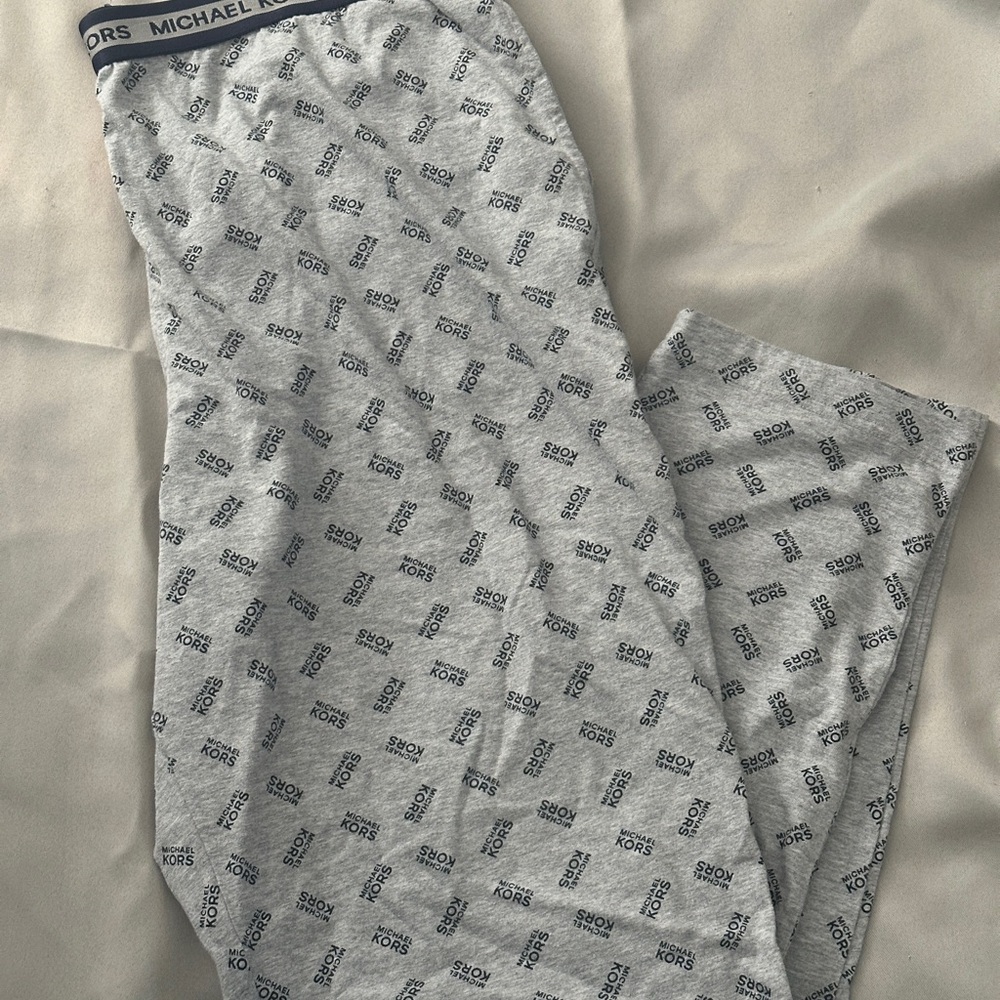 Michael Kors Light Gray Logo Lounge Pants with Navy Print